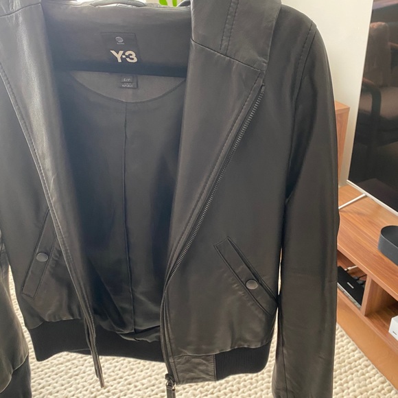 Y3 lamb skin leather hoodie bomber jacket - Picture 5 of 11